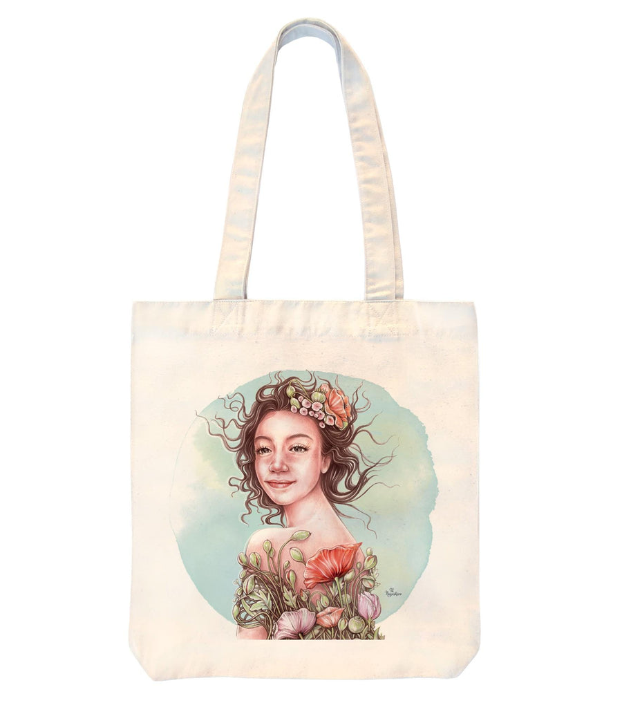 Bolso tote ilustrado, totebag, colección fenología, invierno, primavera, verano y otoño.