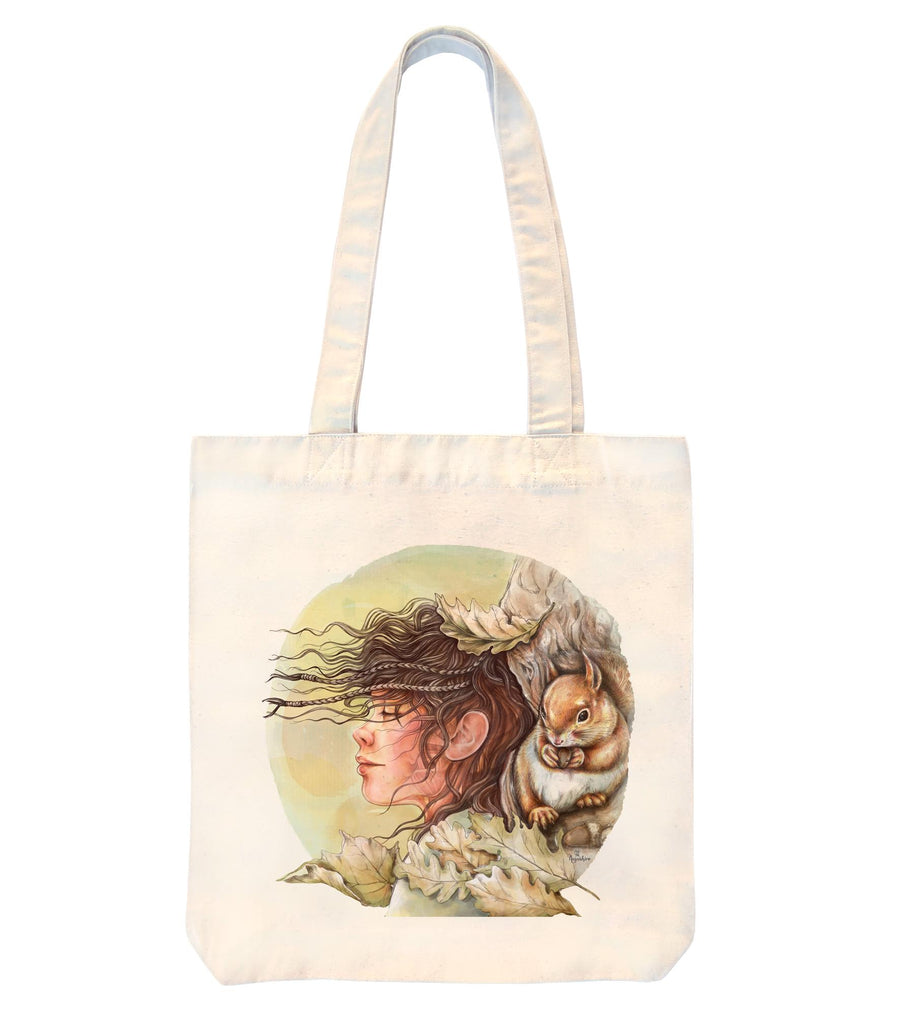 Bolso tote ilustrado, totebag, colección fenología, invierno, primavera, verano y otoño.