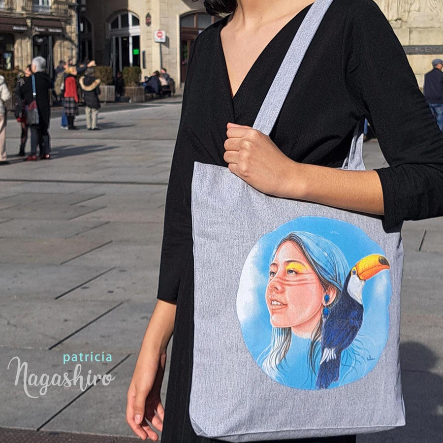 Bolso tote ilustrado, totebag, colección Selvática, guacamayo , tucán, amazonas